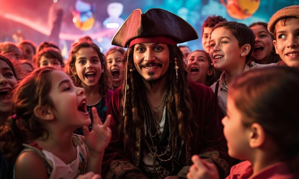 Johnny Depp sorprende a niños en Madrid disfrazado de Jack Sparrow