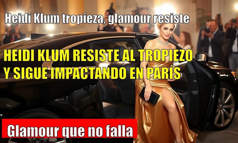 Heidi Klum tropieza en París; la caída no le quita el glamour