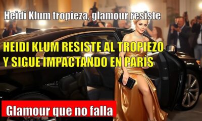 Heidi Klum tropieza en París; la caída no le quita el glamour